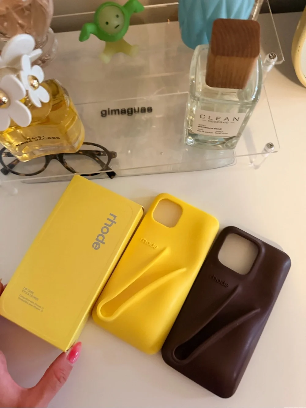Rhode iPhone 13 Yellow + Brown Silicone Lip Gloss Holder Cases